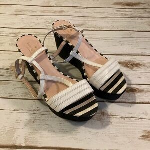Kate Spade Black and White Stripes Wedge Heel Sandals Size 9.0